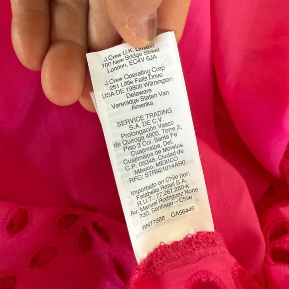 J.CREW Women's Tank Top Sz S Hot Pink Eyelet Lace Mock Neck Ruffle Pullover - Picture 6 of 10